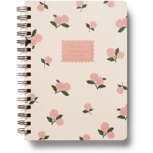 RIFLE PAPER CO. Dahlia Spiral Notebook, Full Color Illustrated Softcover with Gold Foil Accents, 150 Ruled Perforated Pages, 6.25″ W x 8.5″ L, Pocket Folders for Storage(Pink Hydrangea)