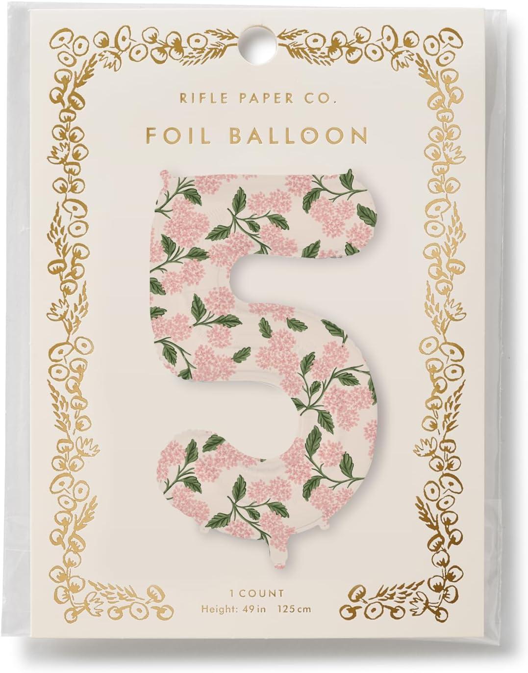 imageRIFLE PAPER CO Pink Hydrangea Mylar Numbered Balloon Elegant Floral Pattern Full Color Print 40 L Decor for Celebrations Holidays and Parties 55