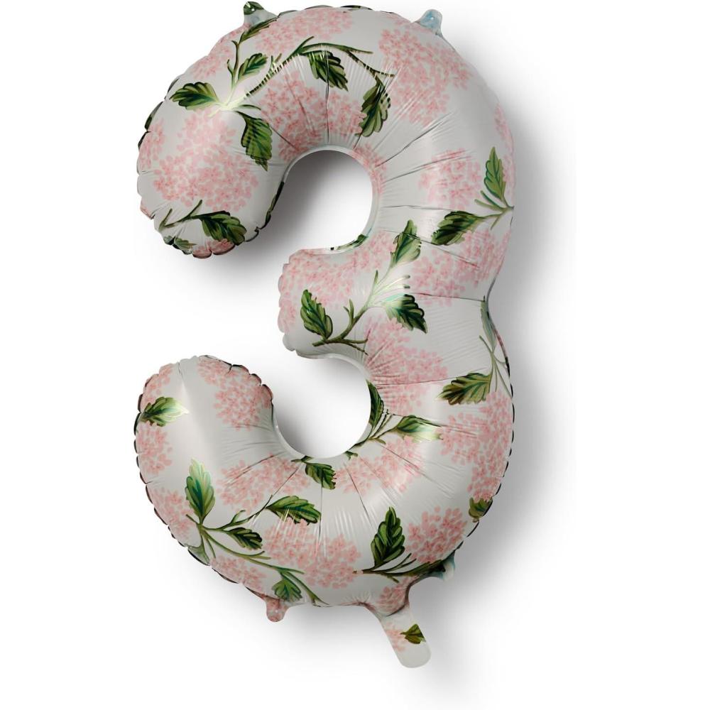 imageRIFLE PAPER CO Pink Hydrangea Mylar Numbered Balloon Elegant Floral Pattern Full Color Print 40 L Decor for Celebrations Holidays and Parties 53