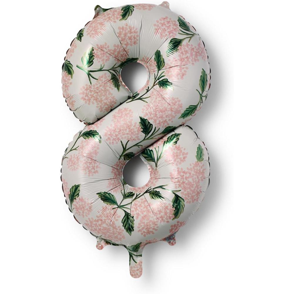 imageRIFLE PAPER CO Pink Hydrangea Mylar Numbered Balloon Elegant Floral Pattern Full Color Print 40 L Decor for Celebrations Holidays and Parties 58