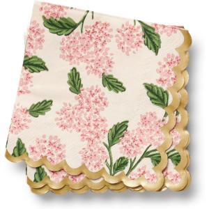 RIFLE PAPER CO. Pink Hydrangea Floral Cocktail Beverage Napkins, Set of 20, Disposable Beverage Hand Napkins for Birthdays and Parties, with Elegant Designs, Printed in Full Color