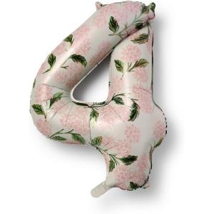 RIFLE PAPER CO. Pink Hydrangea Mylar Numbered Balloon, Elegant Floral Pattern, Full Color Print (40″ L, Decor for Celebrations, Holidays, and Parties), #5(#4)