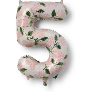 RIFLE PAPER CO. Pink Hydrangea Mylar Numbered Balloon, Elegant Floral Pattern, Full Color Print (40″ L, Decor for Celebrations, Holidays, and Parties), #5(#5)