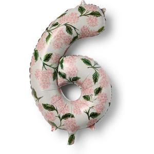RIFLE PAPER CO. Pink Hydrangea Mylar Numbered Balloon, Elegant Floral Pattern, Full Color Print (40″ L, Decor for Celebrations, Holidays, and Parties), #5(#6)