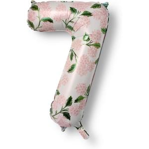 RIFLE PAPER CO. Pink Hydrangea Mylar Numbered Balloon, Elegant Floral Pattern, Full Color Print (40″ L, Decor for Celebrations, Holidays, and Parties), #5(#7)