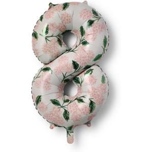 RIFLE PAPER CO. Pink Hydrangea Mylar Numbered Balloon, Elegant Floral Pattern, Full Color Print (40″ L, Decor for Celebrations, Holidays, and Parties), #5(#8)