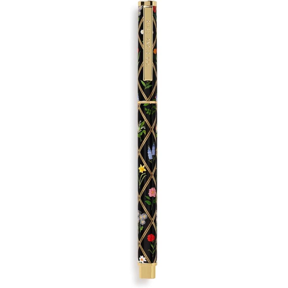 imageRIFLE PAPER CO Garden Study Ballpoint Pen 5375 L 05 mm Rollerball Tip Refillable Black Gel Ink Stainless Steel Body Brass Accents Full Color Illustration