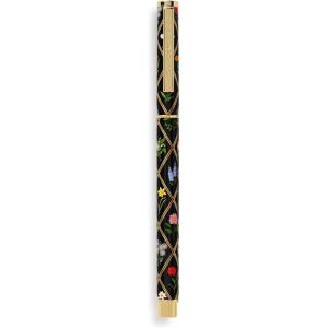 RIFLE PAPER CO. Garden Study Ballpoint Pen, 5.375″ L, 0.5 mm Rollerball Tip, Refillable Black Gel Ink, Stainless Steel Body, Brass Accents, Full Color Illustration
