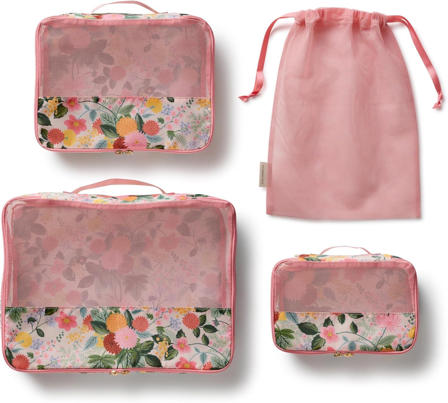 imageRIFLE PAPER CO Dahlia Floral Print Travel Packing Cubes Small Medium Large Laundry Bag Essential 4Piece Luggage Organizer Set for Effortless Packing Suitcase Storage amp Stylish Vacation Travel