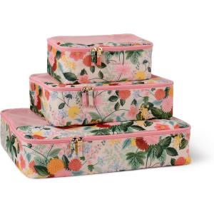 RIFLE PAPER CO. Dahlia Floral Print Travel Packing Cubes Small, Medium, Large + Laundry Bag, Essential 4-Piece Luggage Organizer Set for Effortless Packing, Suitcase Storage & Stylish Vacation Travel