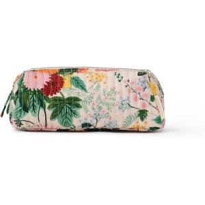 RIFLE PAPER CO. Dahlia Floral Quilted Makeup Bag, Small Cosmetic Pouch for Organizing Small Essentials, Printed in Full Color with Stylized Pattern and Foil Stamped Logo (2.5″ W x 7″ L x 4.25″ H)