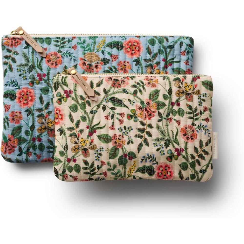 imageRIFLE PAPER CO Gracie Collection Quilted Pouch Set Organizer Bag for Makeup School Supplies and Travel Small Coin Purse for Women Gold Zipper and Hardware