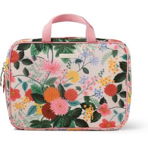 RIFLE PAPER CO. Dahlia Floral Print Large Travel Toiletry and Cosmetic Makeup Case Organizer Bag, Zipper Closure, Lay Flat Design, Pockets for Storage, Removable Clear Pouch