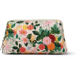 RIFLE PAPER CO. Dahlia Floral Quilted Makeup Bag, Large Cosmetic Pouch for Organizing Small Accessories, Printed in Full Color with Stylized Pattern and Foil Stamped Logo (4.25″ W x 10″ L x 7″ H)