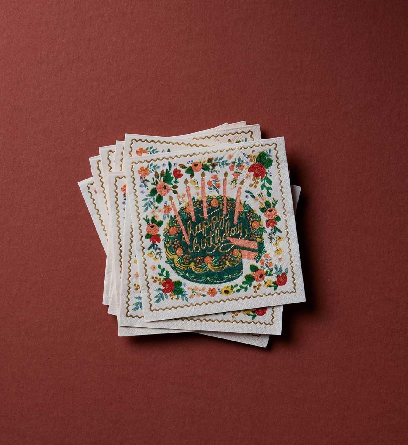 imageRIFLE PAPER CO Floral Cake Design Cocktail Napkins Set of 20 Disposable for Birthdays and Parties Everyday Paper Napkins with Elegant Designs Printed in Full Color