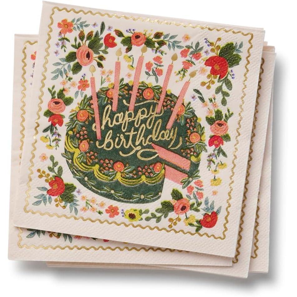 imageRIFLE PAPER CO Floral Cake Design Cocktail Napkins Set of 20 Disposable for Birthdays and Parties Everyday Paper Napkins with Elegant Designs Printed in Full Color
