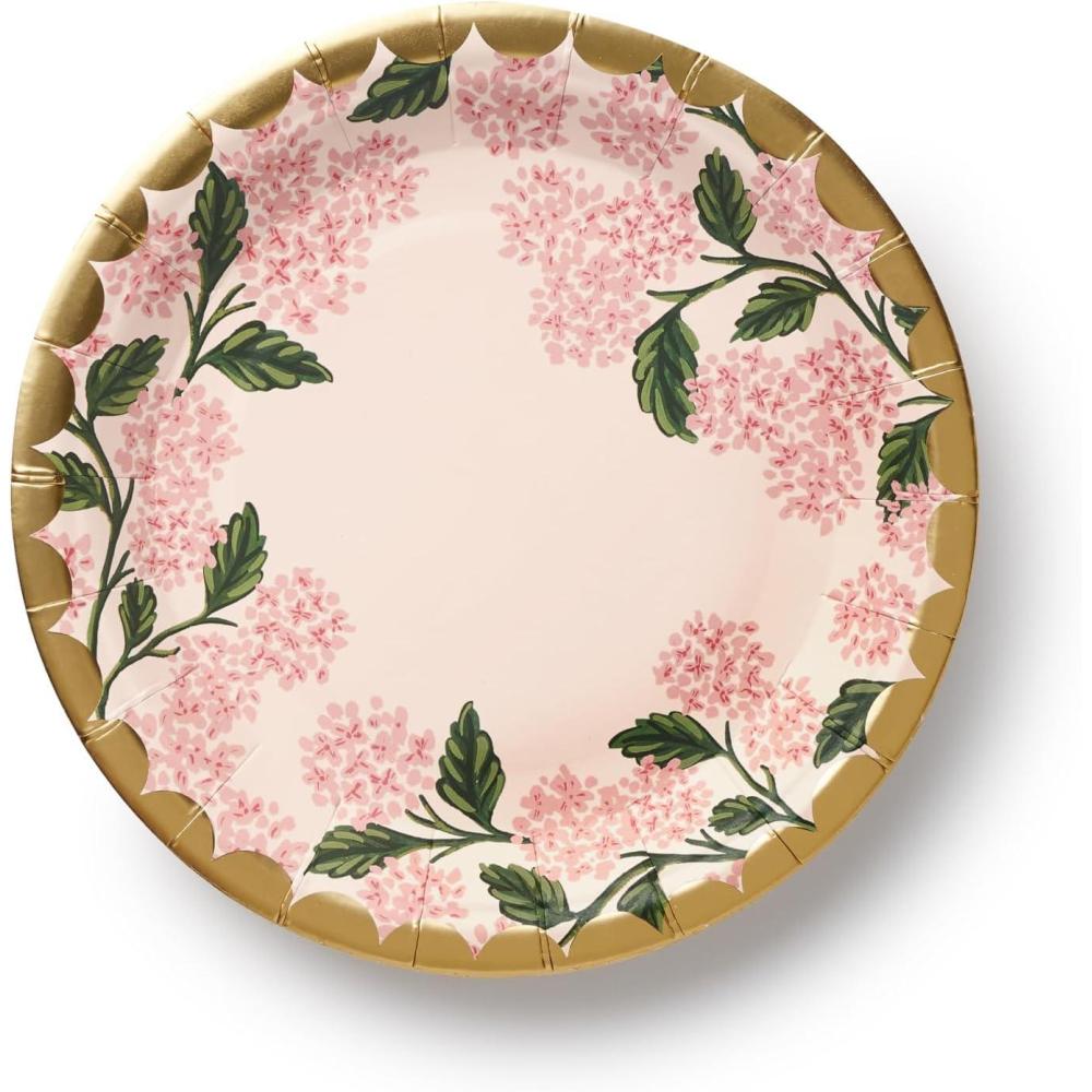 imageRIFLE PAPER CO Pink Hydrangea Floral Pattern Paper Dessert Plates Set of 8 Printed in Full Color amp Gold Foil Stamped Elegant Party Design for All Occasions