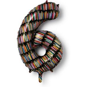 RIFLE PAPER CO. Birthday Candles Mylar Numbered Balloon, Birthday Candles Pattern, Full Color Print (40″ L, Decor for Events, Holidays, and Parties), #6(#6)