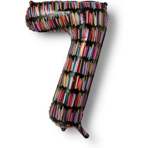RIFLE PAPER CO. Birthday Candles Mylar Numbered Balloon, Birthday Candles Pattern, Full Color Print (40″ L, Decor for Events, Holidays, and Parties), #6(#7)