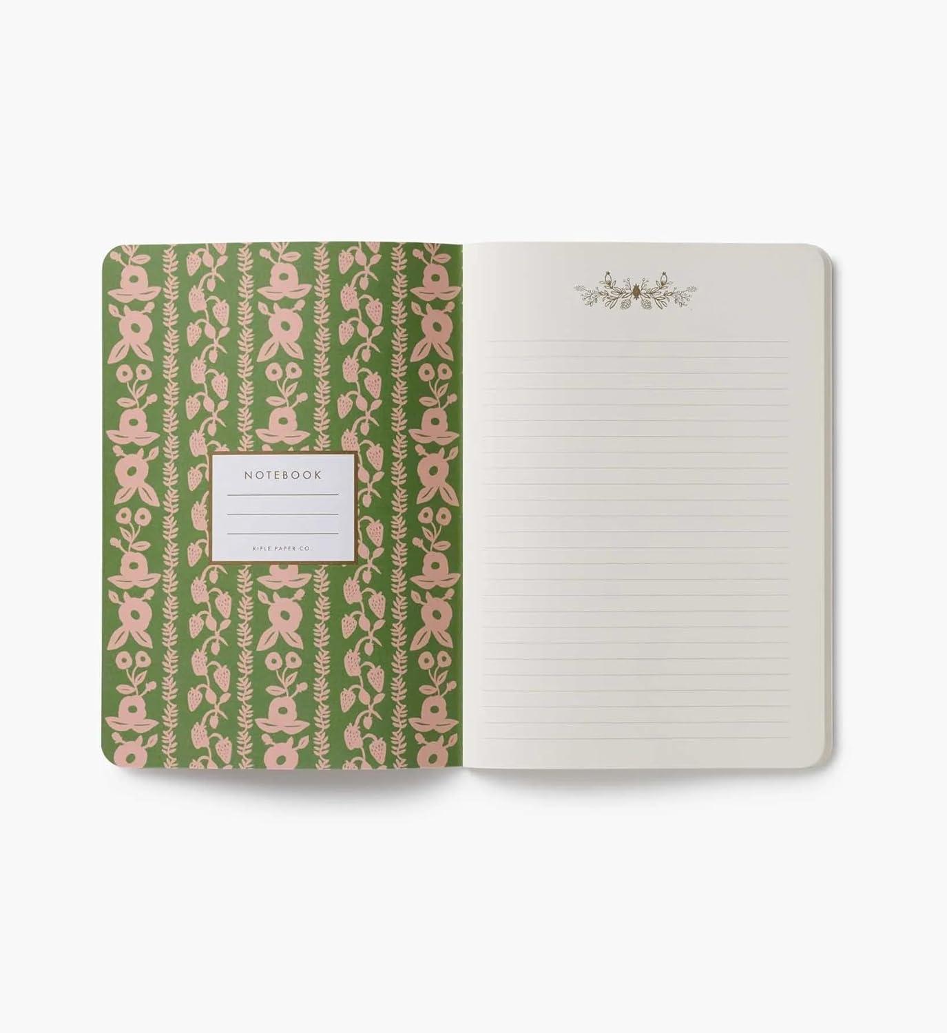 imageRIFLE PAPER CO Assorted Set of 3 Jane Austen Notebooks 85 L x 6 W Set Of 3 64 Ruled Pages With Gold Ink FullColor DieCut Canvas Cover With White Text Paper InteriorJane Austen