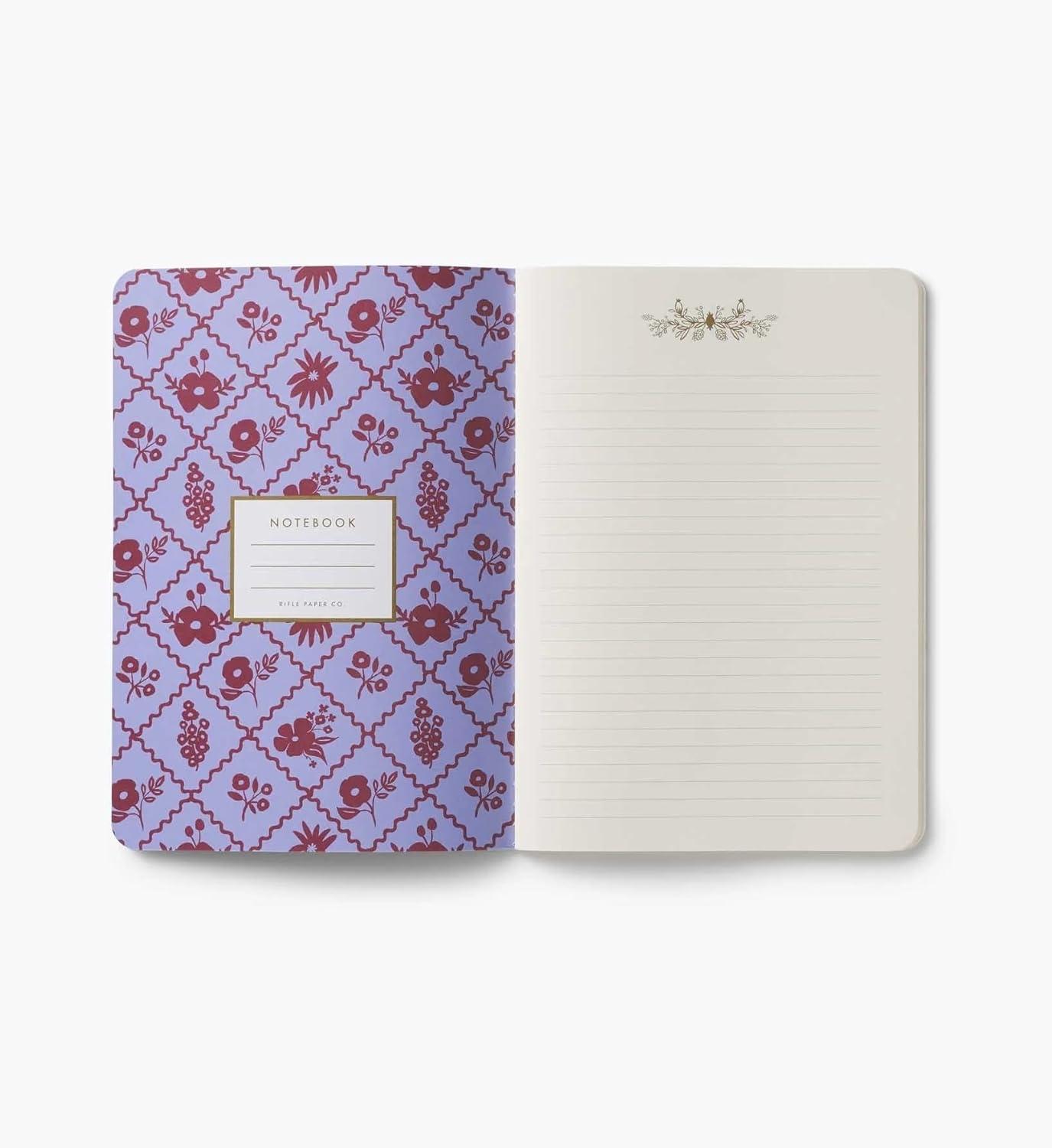 imageRIFLE PAPER CO Assorted Set of 3 Jane Austen Notebooks 85 L x 6 W Set Of 3 64 Ruled Pages With Gold Ink FullColor DieCut Canvas Cover With White Text Paper InteriorJane Austen