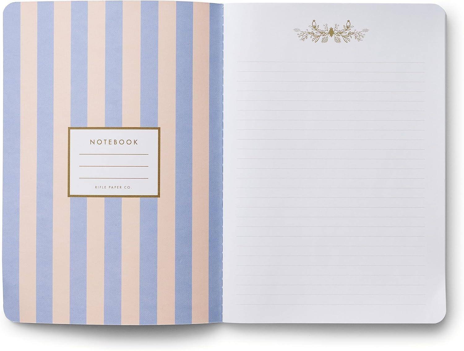 imageRIFLE PAPER CO Assorted Set of 3 Jane Austen Notebooks 85 L x 6 W Set Of 3 64 Ruled Pages With Gold Ink FullColor DieCut Canvas Cover With White Text Paper InteriorHydrangea