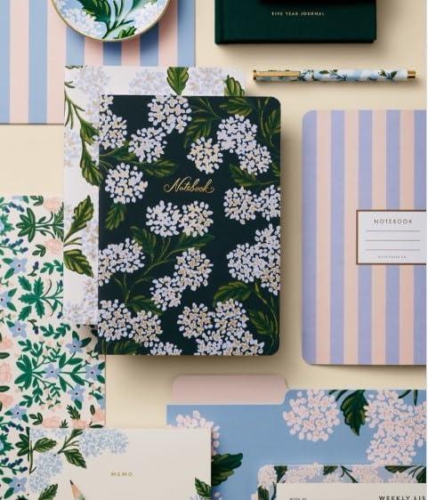imageRIFLE PAPER CO Assorted Set of 3 Jane Austen Notebooks 85 L x 6 W Set Of 3 64 Ruled Pages With Gold Ink FullColor DieCut Canvas Cover With White Text Paper InteriorHydrangea