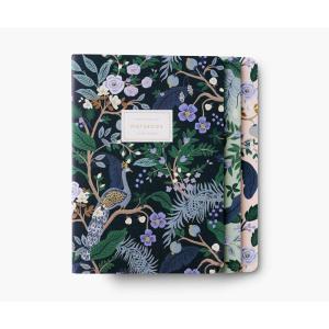 RIFLE PAPER CO. Assorted Set of 3 Jane Austen Notebooks, 8.5″ L x 6″ W, Set Of 3, 64 Ruled Pages With Gold Ink, Full-Color Die-Cut Canvas Cover With White Text Paper Interior(Peacock)