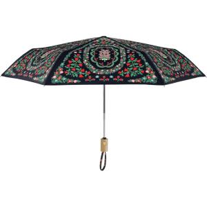RIFLE PAPER CO. Rosette Floral Pattern Umbrella, Includes Matching Storage Sleeve, Portable 11.13″ Fold Up Size, Auto Open and Close, Wooden Handle, Printed in Full Color