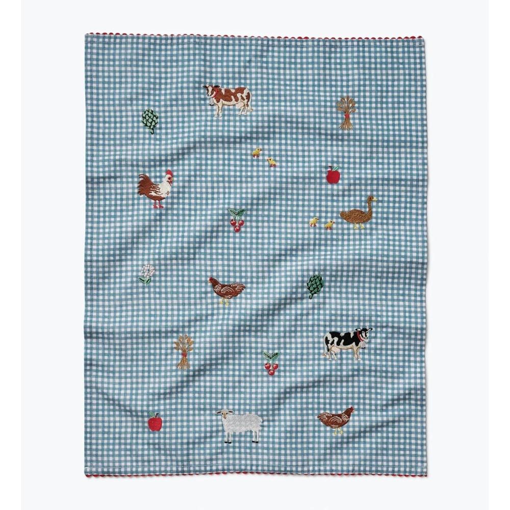 imageRIFLE PAPER CO Country Farmhouse Gingham Check Embroidered Cotton Tea Towel for Drying or Display 28 L x 21 W Perfect Kitchen Addition Increases Culinary Style Machine Washable