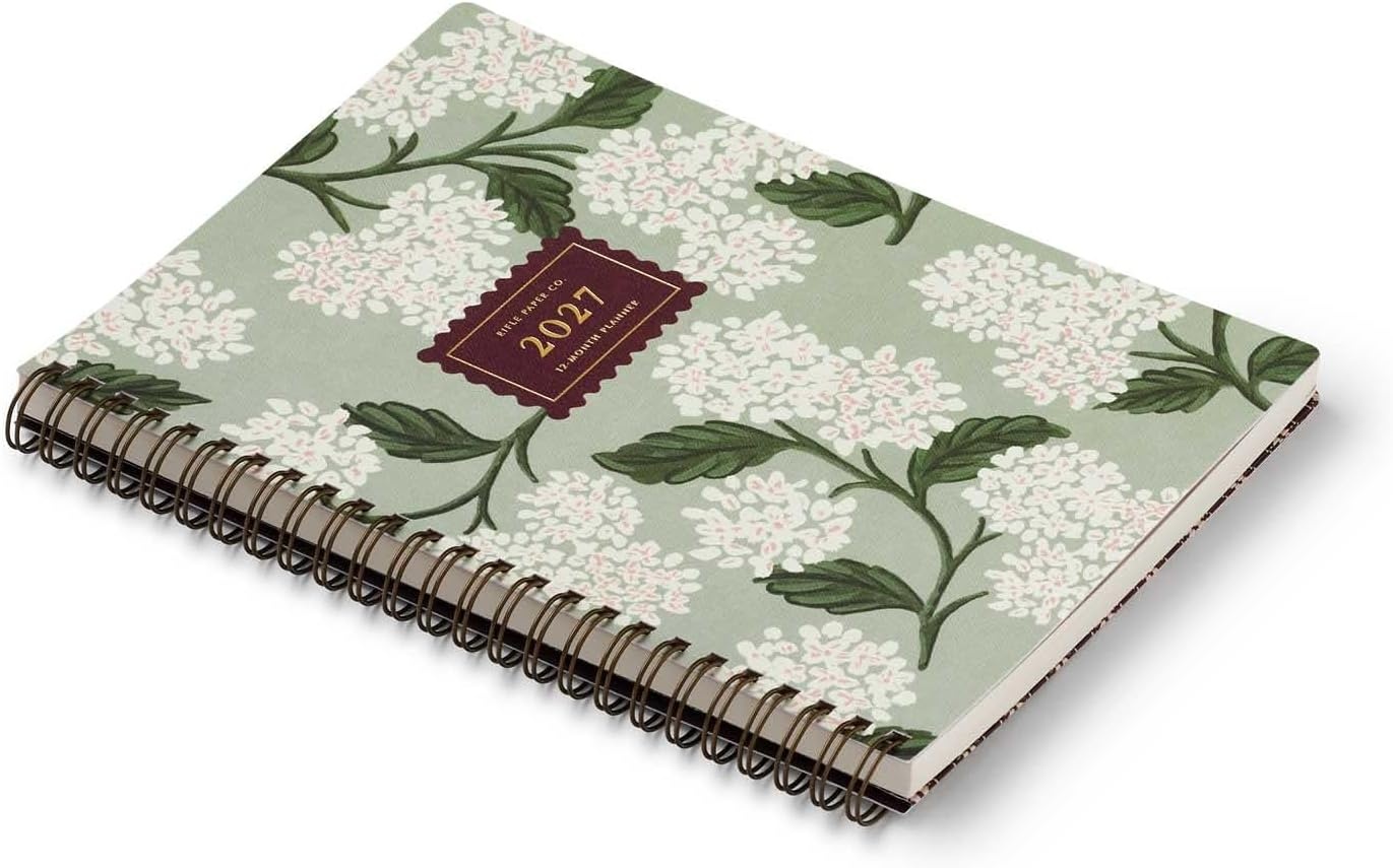imageRIFLE PAPER CO 2027 Sage Hydrangea 12Month Softcover Spiral Planner Includes Sections for Monthly Views Contacts Celebrations Includes Pockets for StorageHydrangea