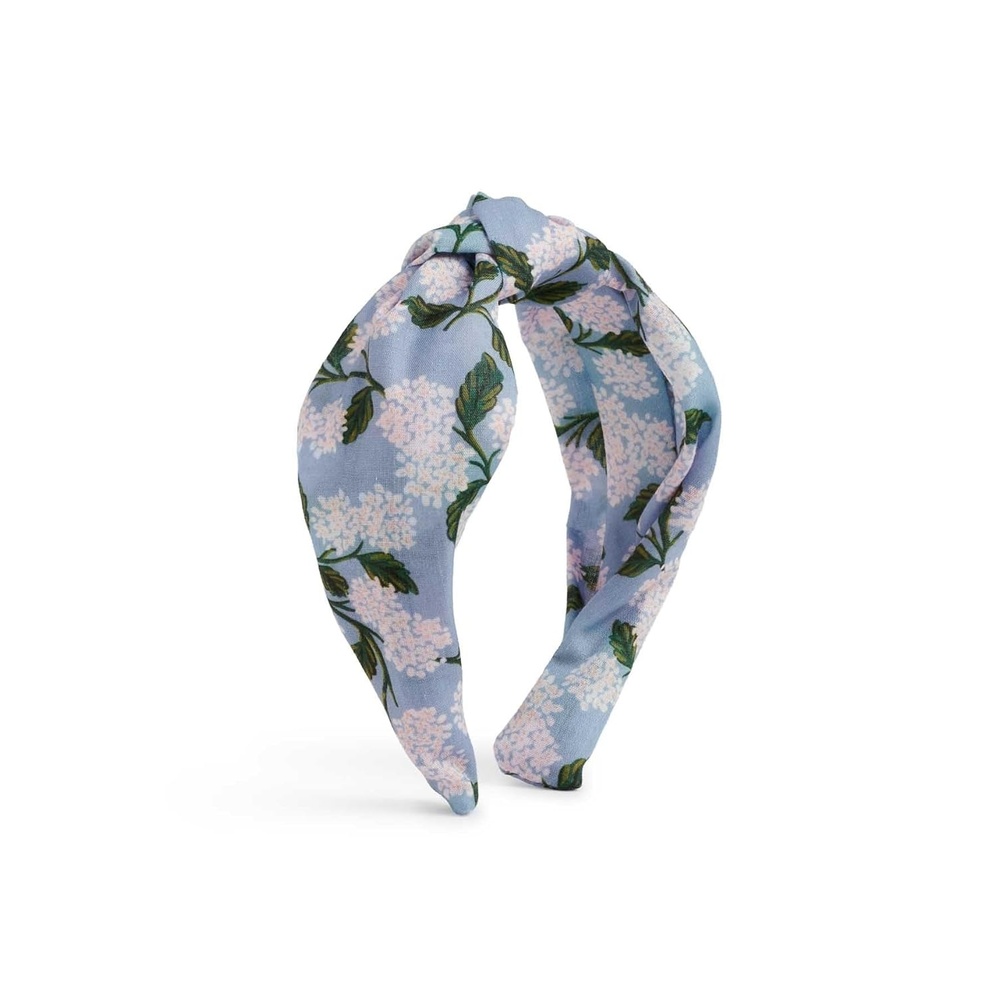 imageRIFLE PAPER CO Blue Hydrangea Knotted Headband Full Polyester on Durable Plastic Band Hair Accessory for Everyday Use Accent to Top Off Your Favorite OutfitBlue Hydrangea