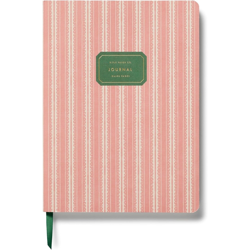 imageRIFLE PAPER CO Pinking Stripe Softcover Journal 150 Lined Pages 85 L x 625 W Linen Textured PaperWrapped Hardboard Cover Includes Grosgrain Ribbon Bookmark
