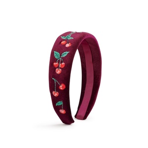 RIFLE PAPER CO. Blue Hydrangea Knotted Headband, Full Polyester on Durable Plastic Band, Hair Accessory for Everyday Use, Accent to Top Off Your Favorite Outfit(Cherries)