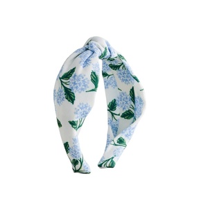 RIFLE PAPER CO. Blue Hydrangea Knotted Headband, Full Polyester on Durable Plastic Band, Hair Accessory for Everyday Use, Accent to Top Off Your Favorite Outfit(Hydrangea)