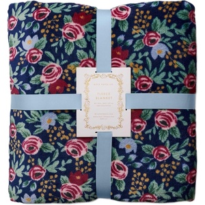 RIFLE PAPER CO. Fleece Blanket | Cozy Up in This Soft Screen Printed Floral Decorative Throw for a Layer of Warmth, 100% Polyester (80″ W X 50″ L), Rosa
