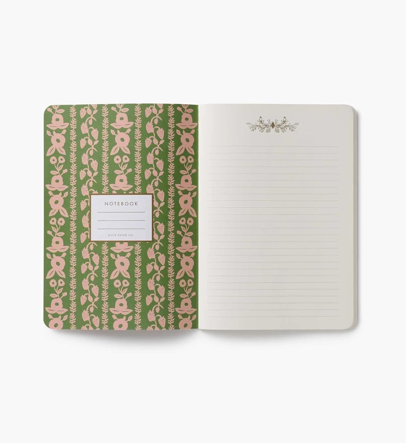 image:imageRIFLE PAPER CO Assorted Set of 3 Mimi Notebooks 85 L x 6 W Set Of 3 64 Ruled Pages With Gold Ink FullColor DieCut Canvas Cover With White Text Paper InteriorJane Austen