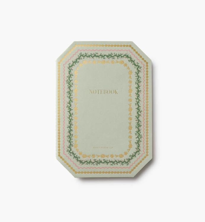 image:imageRIFLE PAPER CO Assorted Set of 3 Mimi Notebooks 85 L x 6 W Set Of 3 64 Ruled Pages With Gold Ink FullColor DieCut Canvas Cover With White Text Paper InteriorGemma