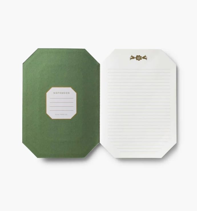 image:imageRIFLE PAPER CO Assorted Set of 3 Mimi Notebooks 85 L x 6 W Set Of 3 64 Ruled Pages With Gold Ink FullColor DieCut Canvas Cover With White Text Paper InteriorGemma