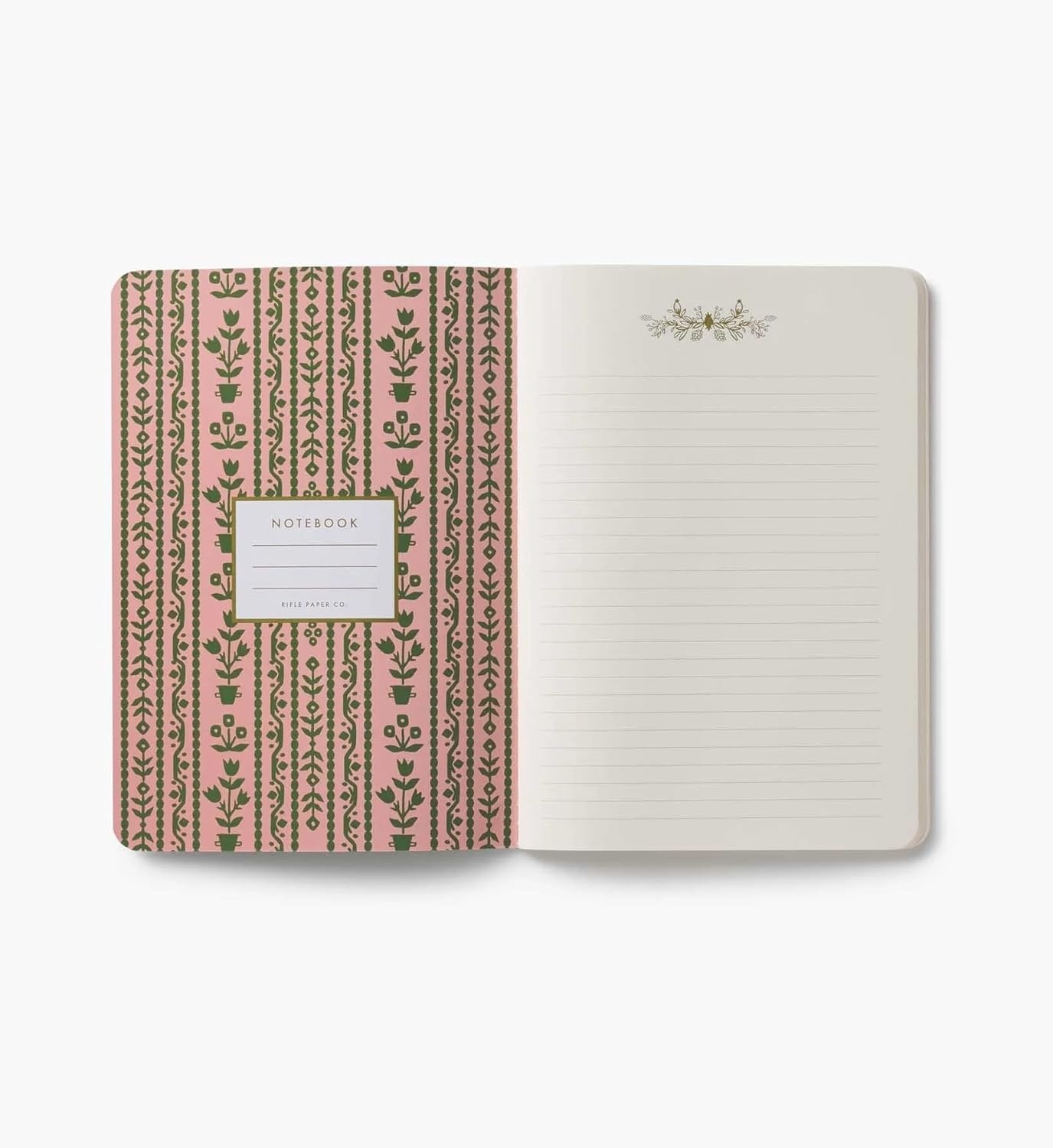 image:imageRIFLE PAPER CO Assorted Set of 3 Mimi Notebooks 85 L x 6 W Set Of 3 64 Ruled Pages With Gold Ink FullColor DieCut Canvas Cover With White Text Paper InteriorJane Austen