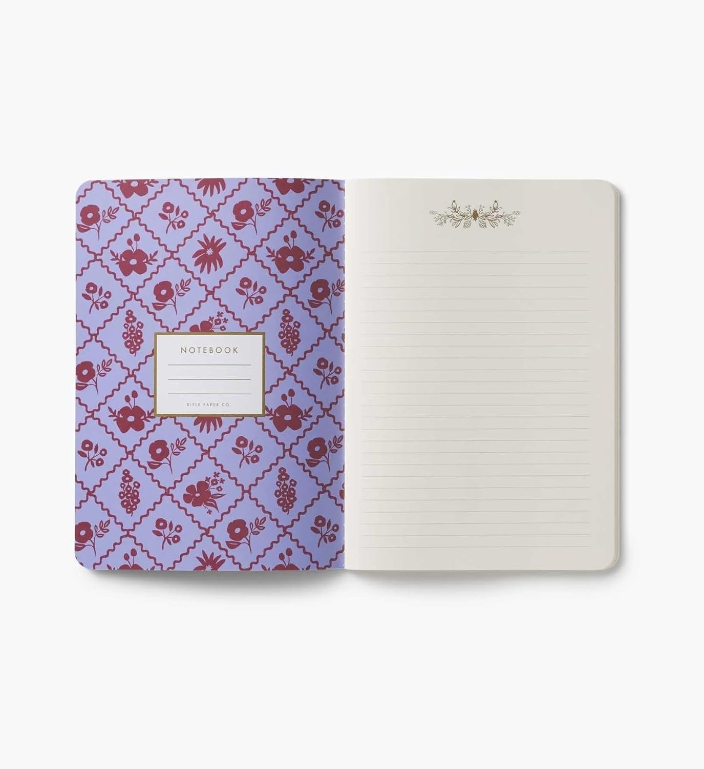 image:imageRIFLE PAPER CO Assorted Set of 3 Mimi Notebooks 85 L x 6 W Set Of 3 64 Ruled Pages With Gold Ink FullColor DieCut Canvas Cover With White Text Paper InteriorJane Austen