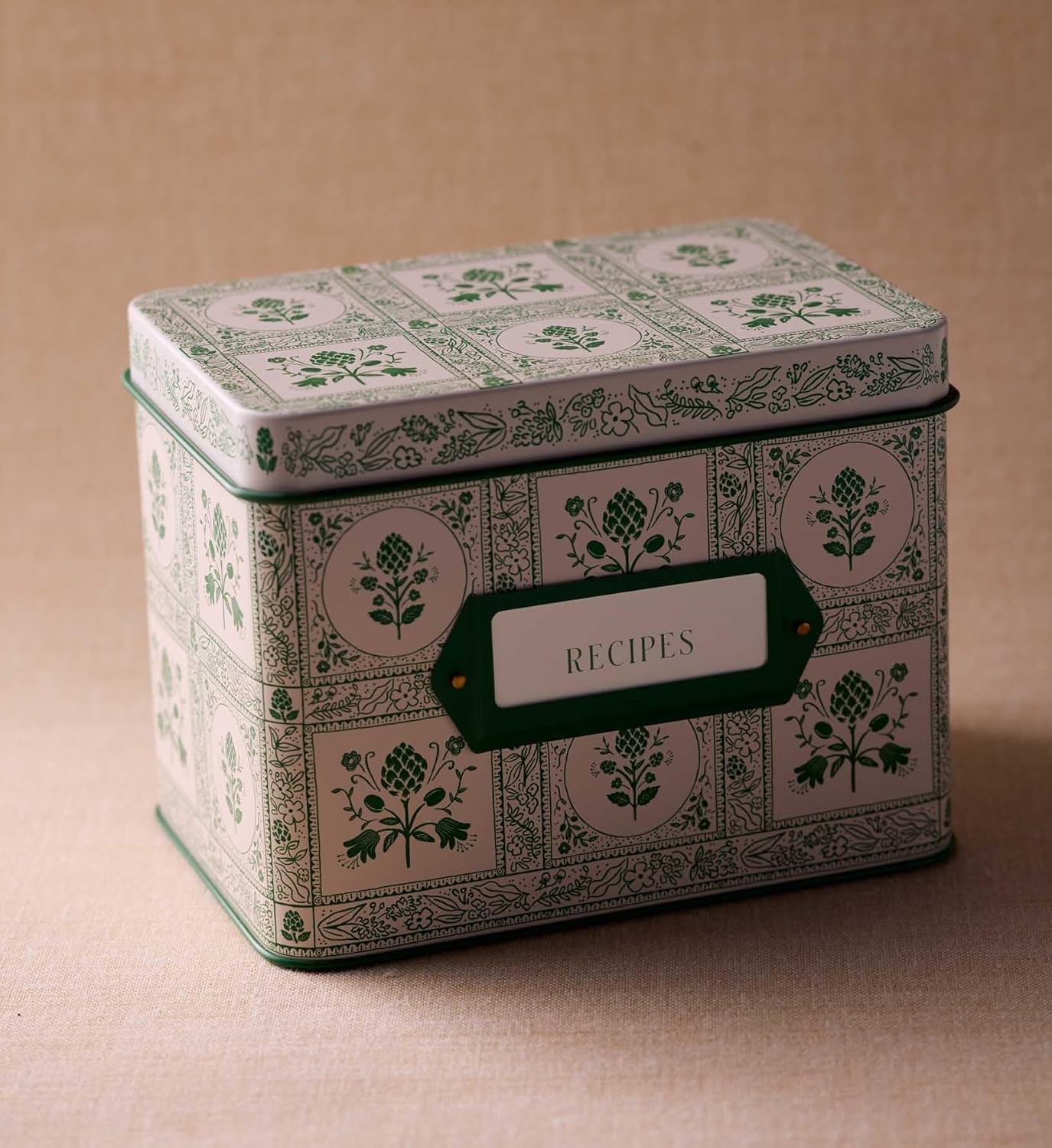 image:imageRIFLE PAPER CO Recipe Tin Includes 24 Individual Cards and 12 Dividers Holds Approximately 200 Inserts Box Size 425 W x 625 L x 5 H Home Sweet Home DesignArtichoke