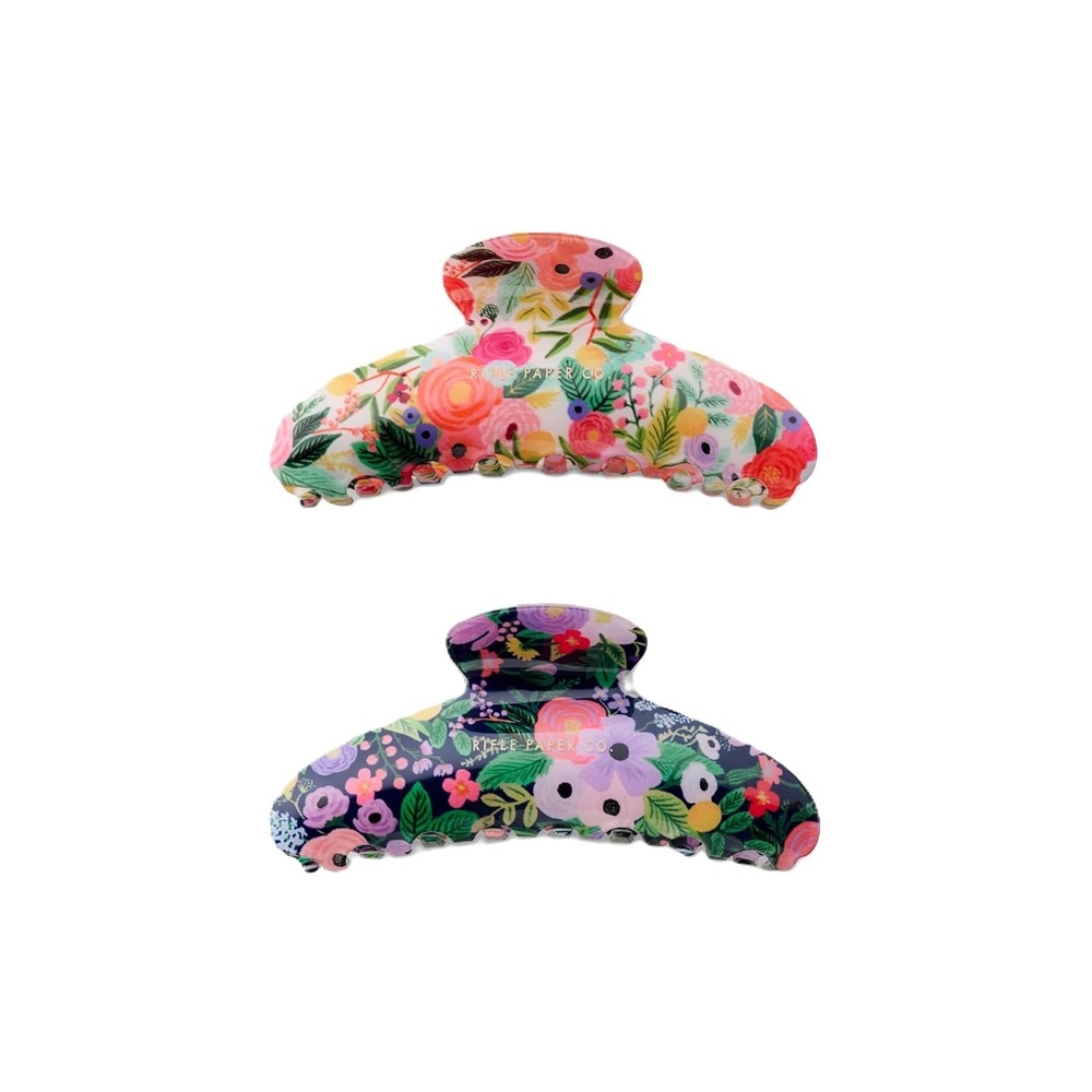image:imageRIFLE PAPER CO Hydrangea Claw Clip Set Styling Hair Accessory for Women Fashion Set for Girls Floral Print for Everyday Use and Keeping your Locks ControlledGarden Party