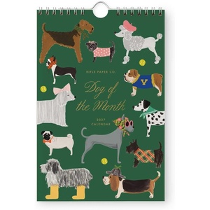 RIFLE PAPER CO. 2027 Dog of the Month Kitchen Calendar, Dated for the Months of Jan. – Dec. 2027, Includes 12 Illustrations, Remember Birthdays, Anniversaries, Celebrations and More(Cats & Dogs)