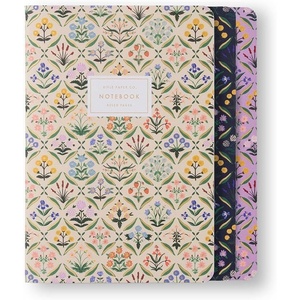 RIFLE PAPER CO. Assorted Set of 3 Mimi Notebooks, 8.5″ L x 6″ W, Set Of 3, 64 Ruled Pages With Gold Ink, Full-Color Die-Cut Canvas Cover With White Text Paper Interior(Estee)