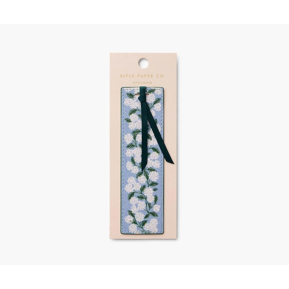 image:imageRIFLE PAPER CO Book Club Bookmark 6 L x 175 W Saffiano PU with a Grosgrain Ribbon Metallic Gold Foil Logo Perfect for Book Lovers Writers amp ReadersHydrangea