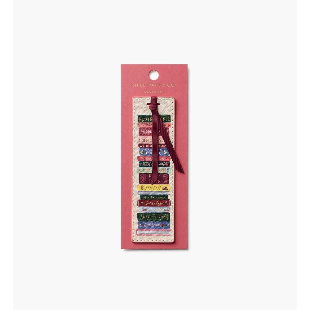 image:imageRIFLE PAPER CO Book Club Bookmark 6 L x 175 W Saffiano PU with a Grosgrain Ribbon Metallic Gold Foil Logo Perfect for Book Lovers Writers amp ReadersLadies Night Book Club