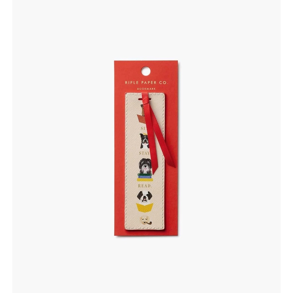image:imageRIFLE PAPER CO Book Club Bookmark 6 L x 175 W Saffiano PU with a Grosgrain Ribbon Metallic Gold Foil Logo Perfect for Book Lovers Writers amp ReadersStudious Dogs