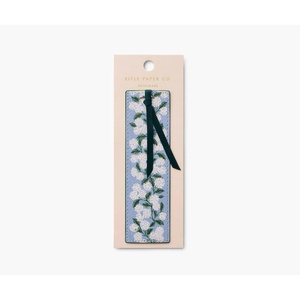 RIFLE PAPER CO. Book Club Bookmark 6″ L x 1.75″ W, Saffiano PU with a Grosgrain Ribbon, Metallic Gold Foil Logo, Perfect for Book Lovers, Writers, & Readers(Hydrangea)