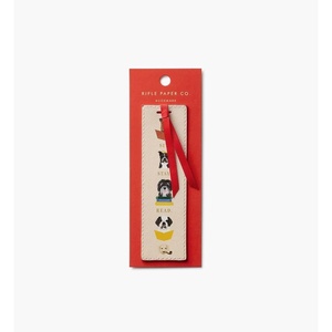 RIFLE PAPER CO. Book Club Bookmark 6″ L x 1.75″ W, Saffiano PU with a Grosgrain Ribbon, Metallic Gold Foil Logo, Perfect for Book Lovers, Writers, & Readers(Studious Dogs)